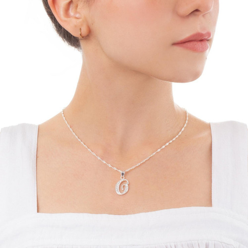 Dije Inicial / Letra O Zirconias Plata .925 + Cadena Regalo Color Plateado