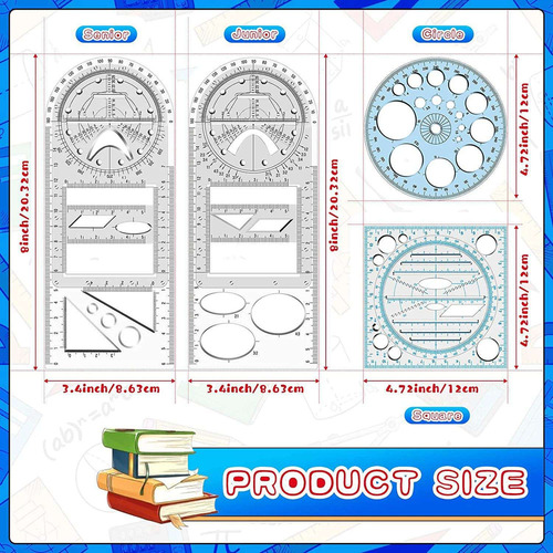 Régua Geométrica Multifuncional 4pcs Régua De Desenho De Med