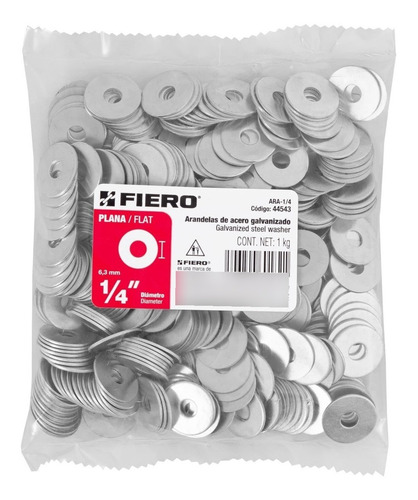 Bolsa Con 1 Kg De Arandelas Planas De 1/4 Fiero De Acero