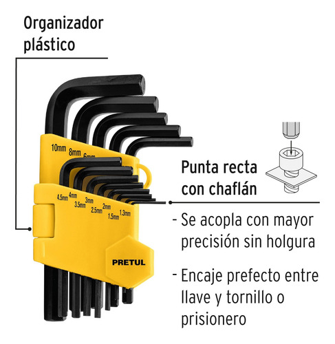 Juego Llaves Allen Punta Hexagonal 1.3 A 10 Mm Profesional