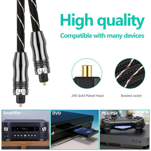 Imagen 5 de 8 de Cable Óptico Audio Toslink Emk Reproductor Blu-ray, Tv 2mts