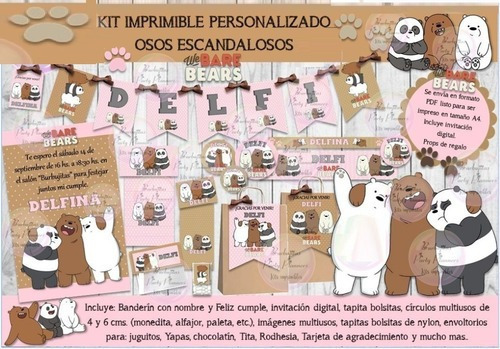 Kit Imprimible Candy Osos Escandalosos Rosa 100% Editable