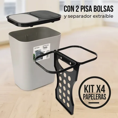 Kit: 4 Papeleras De Basura Doble Compartimiento Sistema Push