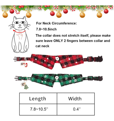 Collares Navideños Para Gatos Con Pajarita, Paquete De 2 Col