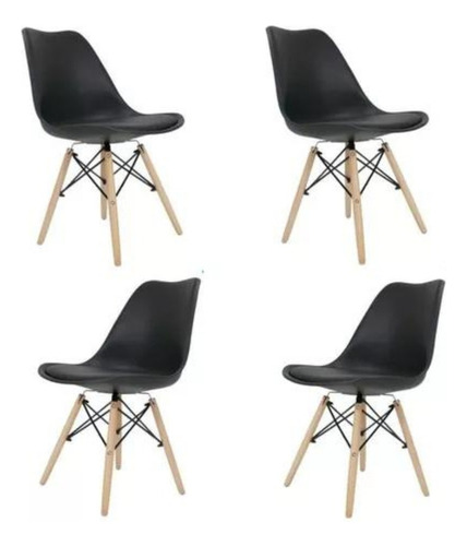 4 Sillas De Comedor Charles Eames Eiffel, Color Blanco/negro