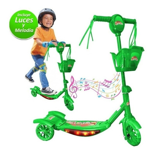  Patineta Scooter Con. Canasta Niños Luz Y Sonido