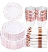 Comprar Set De Vajilla Desechable Rosa Dorado 350 Piezas - Platos, C
