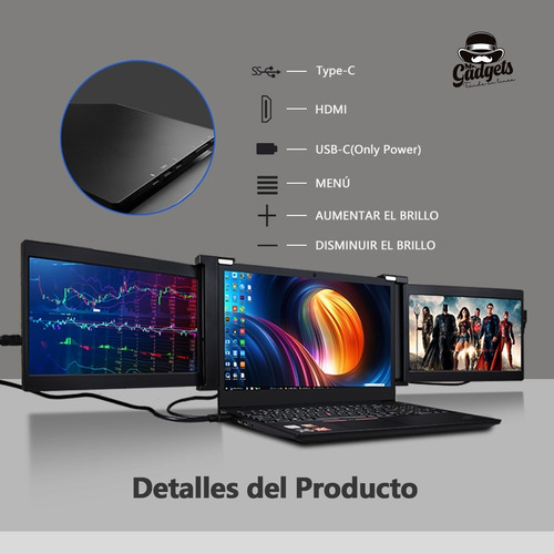 2 Pantallas Para Laptop Portátil Doble Monitor 11,9'' 1080p