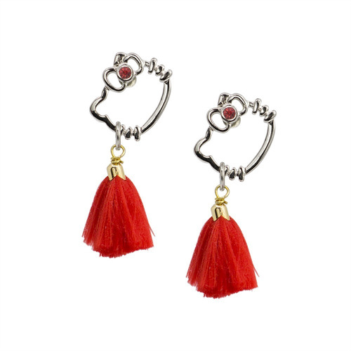 Aretes Silueta Hello Kitty Con Motita Y Cristal Rojo