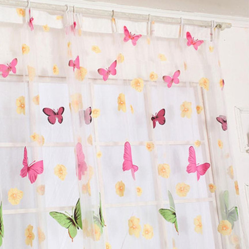 Cortinas De Ventana Transparentes Con Estampado De Mariposas