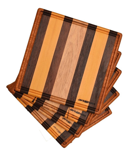 Set De 4 Tablas Artesanales De Maderas Ensambladas 27x27 Cm