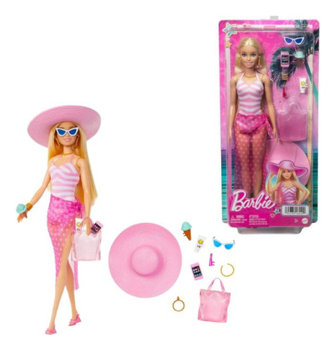 Muñeca Barbie Dia De Playa Con Accesorios Para Niña Original