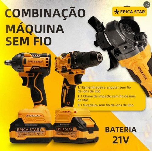 Kit 3 Pc Chave Impacto Parafusadeira Esmerilhadeira Original