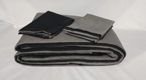 Imagen 3 de 3 de Comforter Negro Liso Gris Microfibra Semidoble