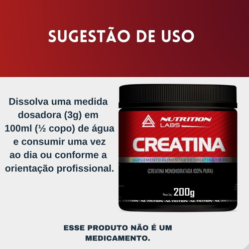 Creatina Monohidratada 100% Pura 200g Em Pó - Nutrition Labs Sabor Imediato