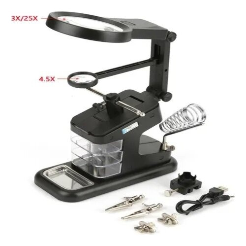 Soporte Para Soldador Con Lupa Y Led De 3 Cajones