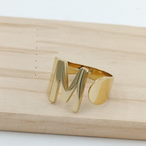 Anillo De Inicial Vie Or En Acero Inoxidable M Dorado Ajustable