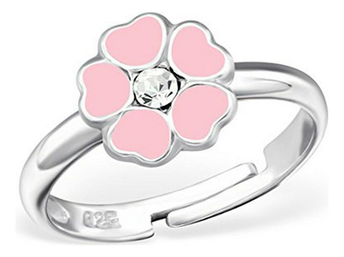 Anillos - Cute Girls Rings Sterling Silver 925 Flower Crysta