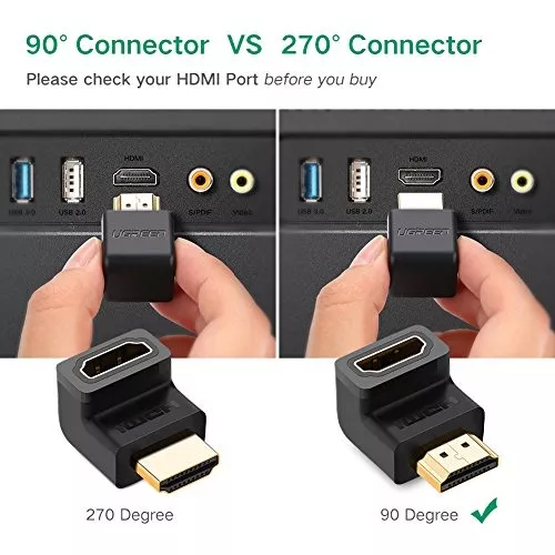 2-pack Hdmi 90 grados macho a hembra adaptador de ángulo recto 3d & 4k  compatible