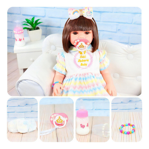 Bebê Reborn Boneca Baby Cabelos Castanhos C/ Enxoval