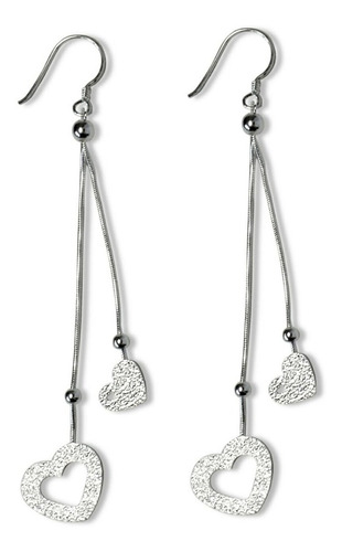 Aros 2 Corazones Colgantes Plata Fina