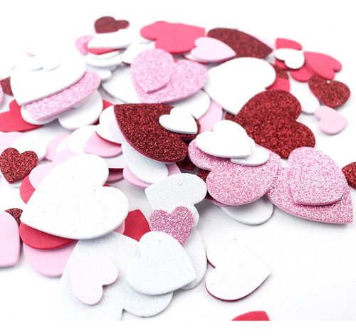 60 Calcomanías Stickers Foami Brillantina Corazones Valentin