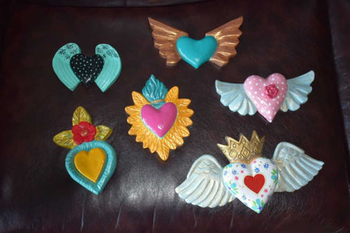 Imagen 5 de 9 de Corazón Mexicano Adorno Yeso Figura Regalo Pintado A Mano
