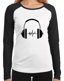 Baby Look Raglan Headphone Batimentos Longa