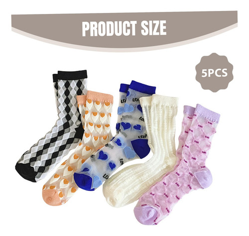 Calcetines Transparentes Para Mujer,5pcs De Verano De Encaje