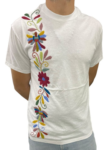 Playera Camiseta De Hombre Bordada Mexicana Mod. Tira Otomi