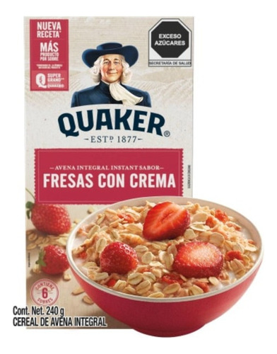 2 Pzas Avena Instantánea Quaker Fresas Con Crema 240 G