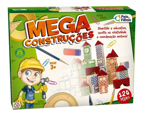 Jogo Pedagógico Mdf Mega Construções 120 Peças 7361