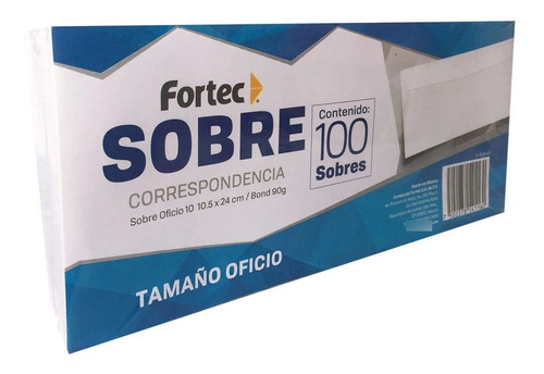 Pack 100 Sobre Correspondencia Oficio 10 10.5 X 24cm Fortec Color Blanco