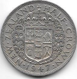Moneda Nueva Zelanda 1/2 Corona Año 1947 Jorge Vi Muy Buena