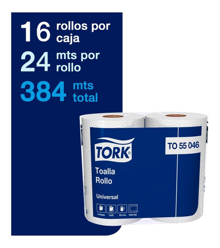 Toalla Cocina Tork Doble Hoja Universal 16 Rollos 24 Mts.
