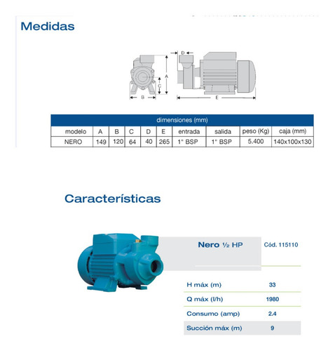 Bomba Periferica Nero 1/2 Hp Fluvial