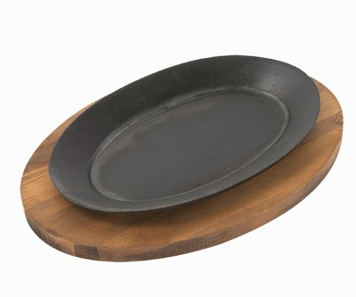 Comal Plato P/carne Oval 29x20cm Hierro Con Base De Madera