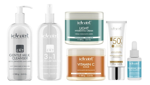 X6 Kit Rutina Limpieza E Hidratación Facial Idraet 