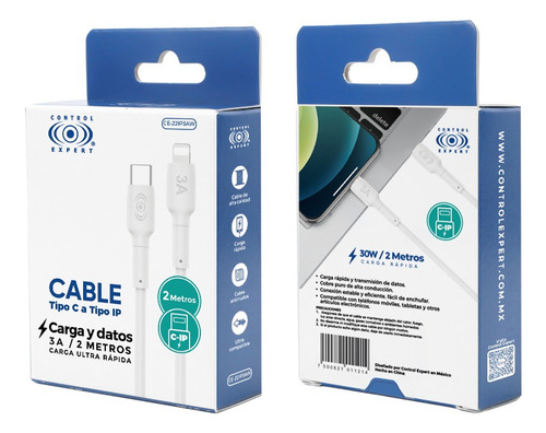 Cable Usb C Compatible Con iPhone 30w Carga Rápida 2metros Color Blanco
