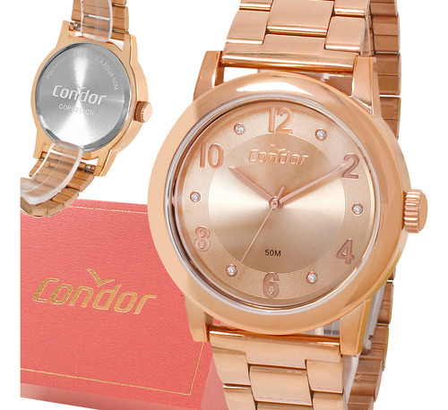 Relógio Condor Feminino Fast Fashion Rosé Prova Dágua Luxo Médio