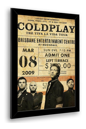 Quadro Decorativo Coldplay Ingresso Retrô Moldura 23x33cm