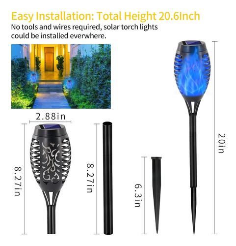 Luces Solares Para Exteriores Paquete De 12 Antorchas Azules Negro