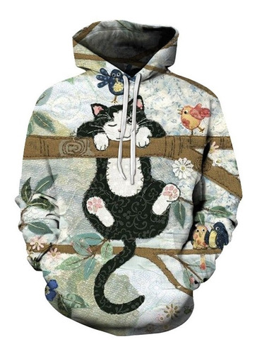 Sudadera Patrón Digital Lindo Pintura Al Óleo Gato Adecuada: Primavera, Otoño