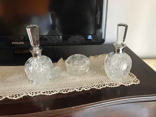 Botellas De Vidrio Talladas + Alhajero De Vidrio Tallado