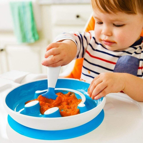 Plato de entrenamiento Smile con ventosa y cuchara azul - Munchkin