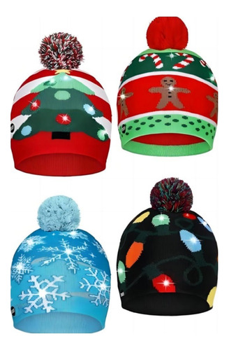 Gorro Navideño Con Luces De Punto Regalo Navidad 4 Estilos