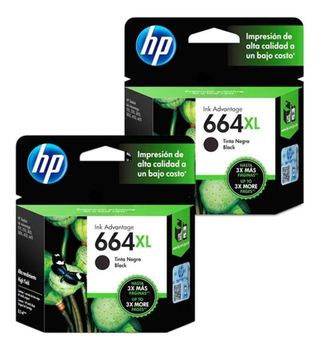 Pack X2 Hp 664xl Negro Original F6v31al 1115 2135 2136 2138