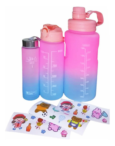 Botella De Agua Motivacional 3 En 1 + Stickers