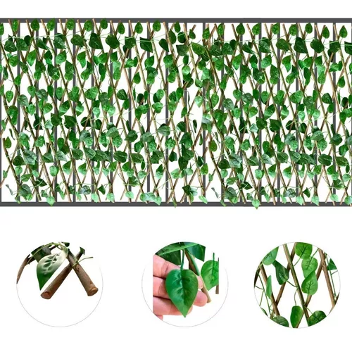 Kit 3 Treliças com Folhagens Artificiais e Muro Inglês para