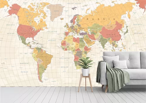 Vinilo Decorativo Mapa Mundial Mapamundi Pared Grande 1.5x80 - $ 17.100